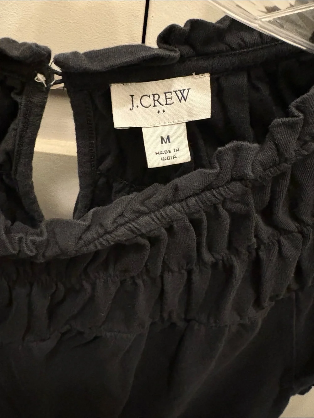 J. Crew Black Smocked Neck Short Sleeve Blouse Women’s Medium Casual, Grunge,